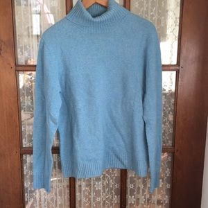 Baby blue Lands End turtleneck light wool sweater